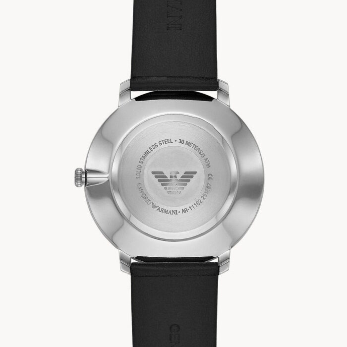 Emporio Armani Modern Slim Quartz Grey Dial Black Leather Strap Watch For Men - AR11162 - Image 3